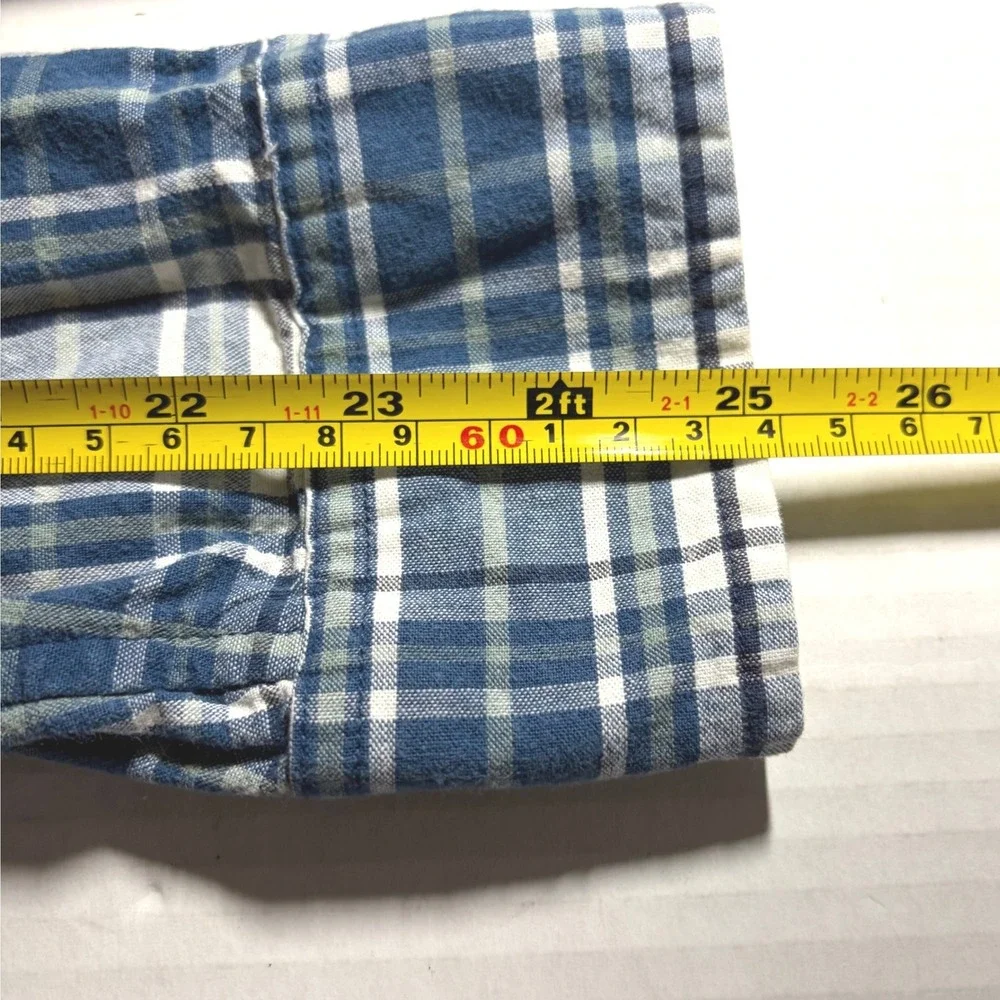 J. Crew Mens Large Blue White Plaid Cotton Long Sleeve Button Down Shirt